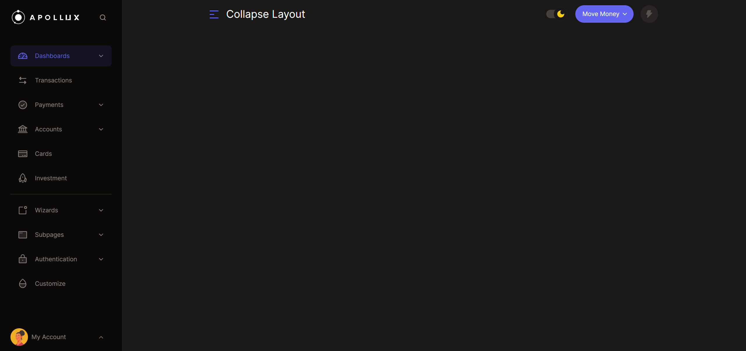 Apollux collapse layout dark